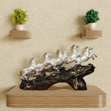 Eight White and Gold Running Horses Sculpture