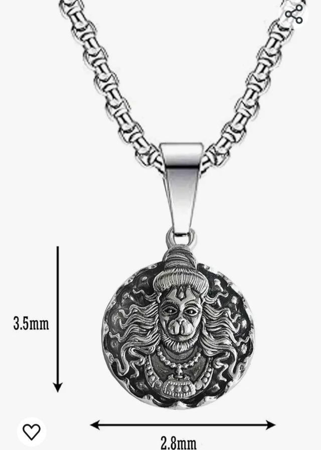 Antique Silver-Toned Lord Hanuman Pendant with Chain