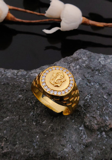 Lord Ganesha Ring with CZ Stone