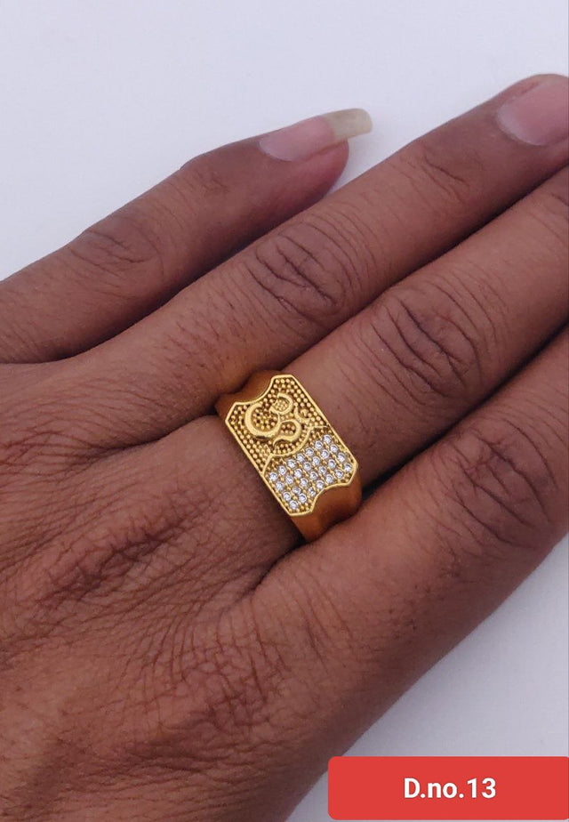 Gold-Plated ॐ  Symbol Ring with CZ Stones