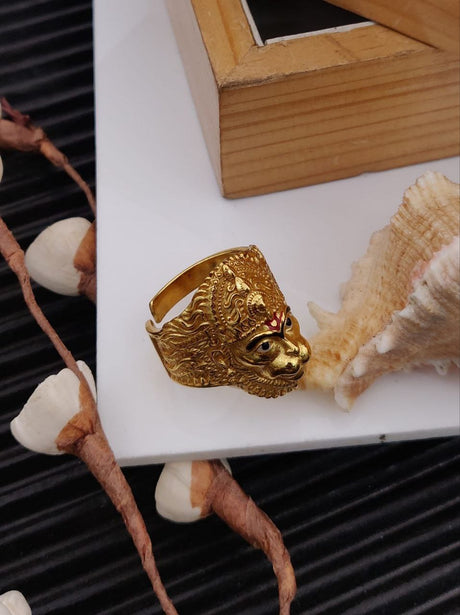 Gold-Toned Hanuman Ji Face Ring