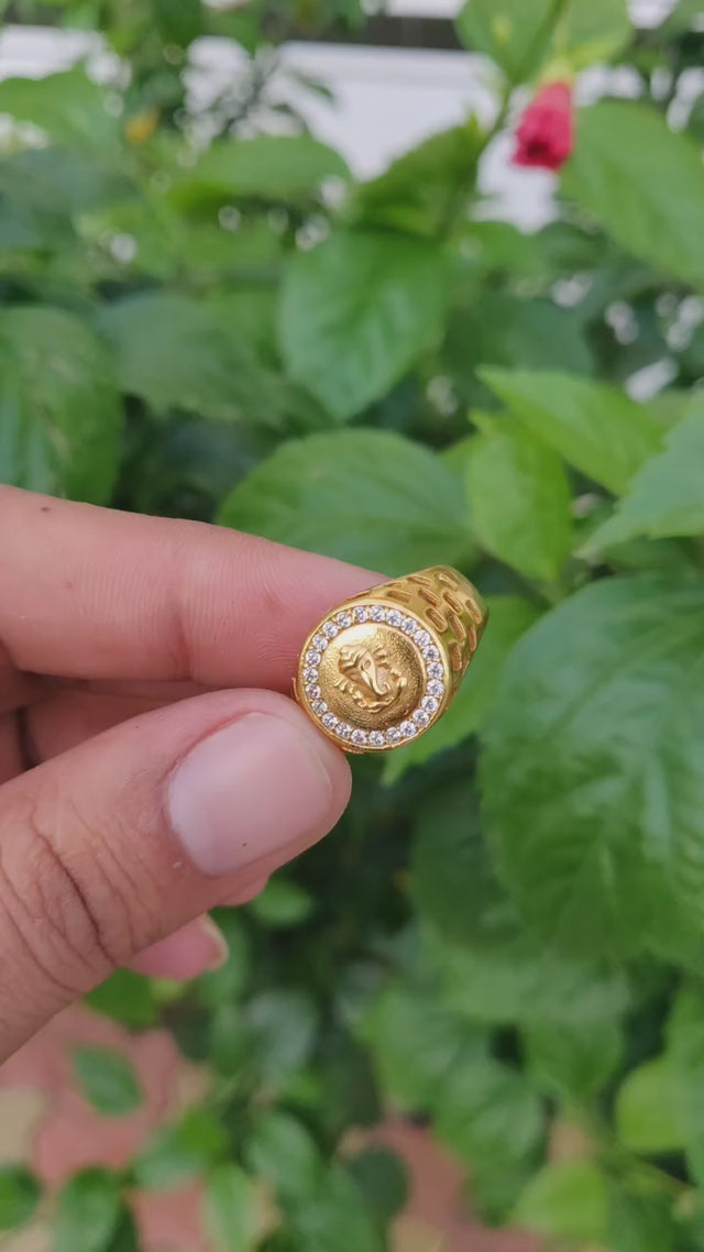 Lord Ganesha Ring with CZ Stone