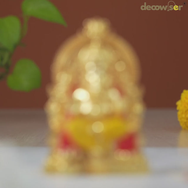 Divine Lord Ganesha Idol - 24K Gold Plated with Yellow & Red Attire