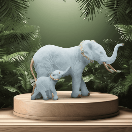 White Elephant and Calf Sculpture - Decowiser