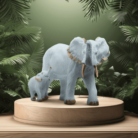 White Elephant and Calf Sculpture - Decowiser